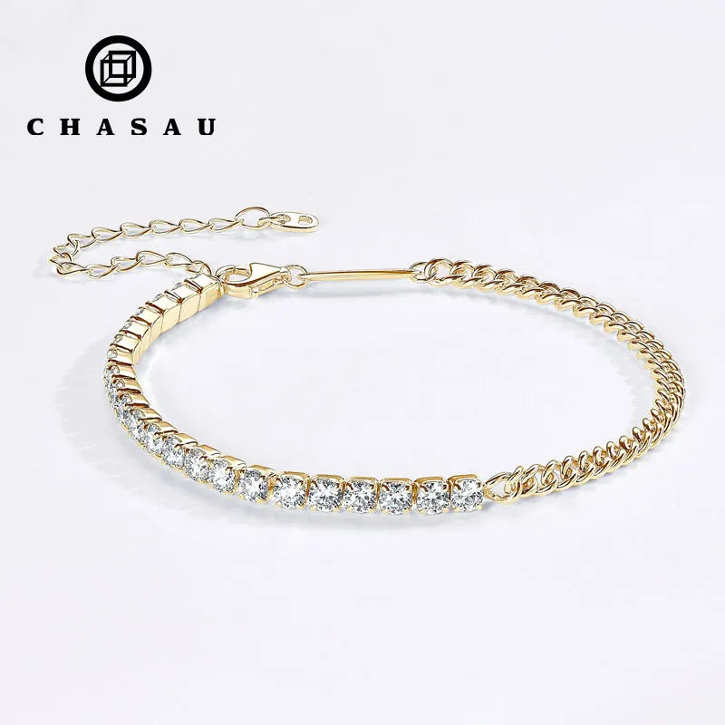 Pure Silver 925 Luxury Jewelry 3mm 2.20cttw Full D Moissanite Diamond Half Cuban Tennis Bracelets for Man Women