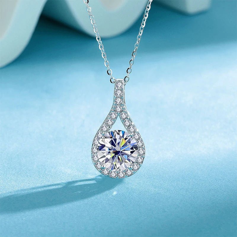 Certified 925 Silver 6.5mm 8mm 9mm 10mm 11mm Round Moissanite Teardrop Chain Pendant Necklace for Women