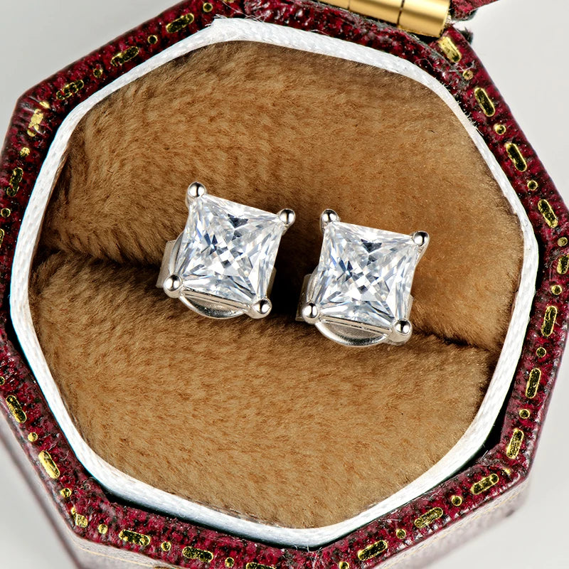 Passed Diamond Test 4.5mm 0.4ct Moissanite 925 Sterling Silver Square Tiny Stud Earrings for Girls Daily Wear Jewelry