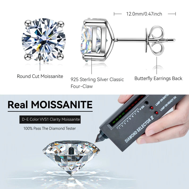 Passed Diamond Test Excellent 3.0CT 4CT 5CT Moissanite 925 Sterling Silver Perfect Cut Stone Stud Earrings for Lady