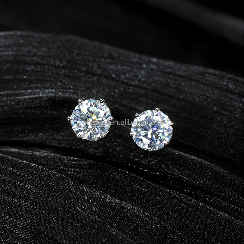 925 Sterling Silver Mossanite 3mm 4mm 5mm 6.5mm 8mm D Color VVS 0.1ct 0.3ct 0.5ct 1ct 2ct Moissanite Stud Earrings