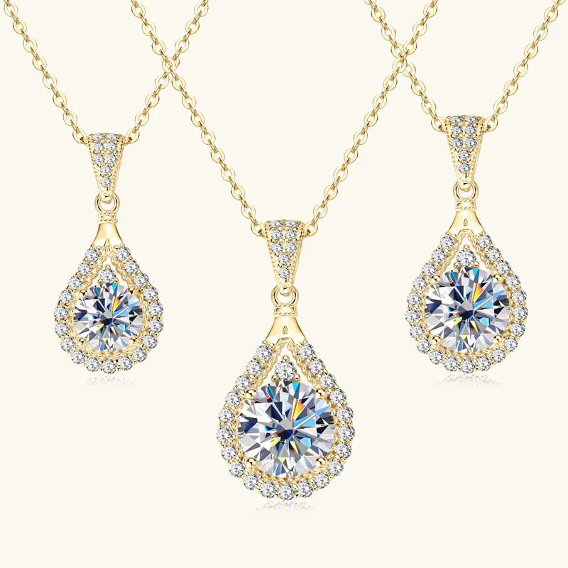 Classic Luxury Dainty 925 Silver Round Teardrop Necklace 6.5MM 8MM 9MM Moissanite Gourd Shaped Pendant Necklace for Women