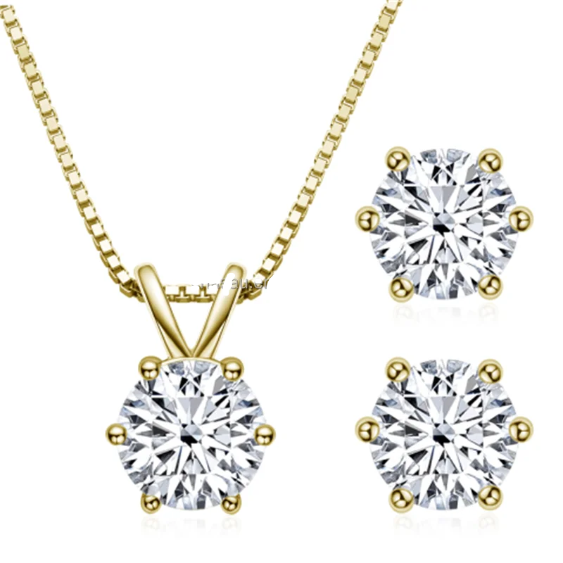 Chasau Wedding 925 Sterling Silver 6.5mm Round Oval Cut 1.0ct VVS Moissanite Earrings & Pendant Necklace Jewelry Set for Women