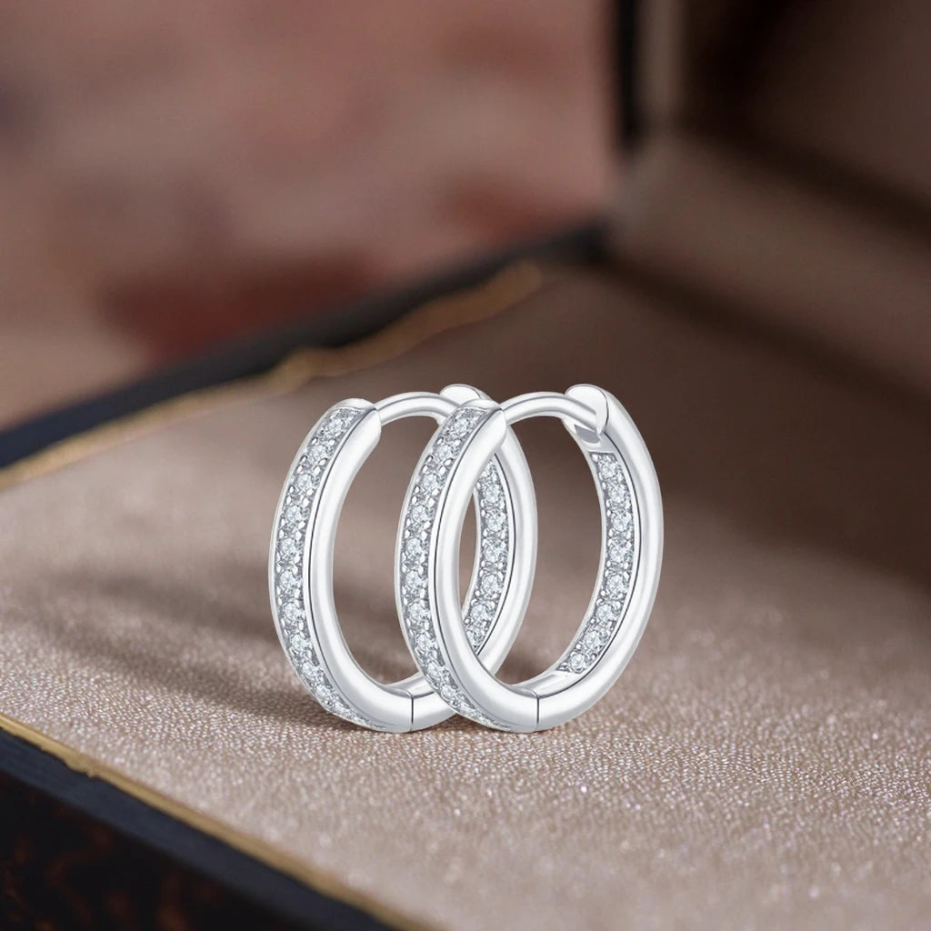 D Color VVS1 Clarity Brilliant Round Cut 1.2mm Moissanite Single Row Inside Out Hoop 925 Sterling Silver Earrings for Women