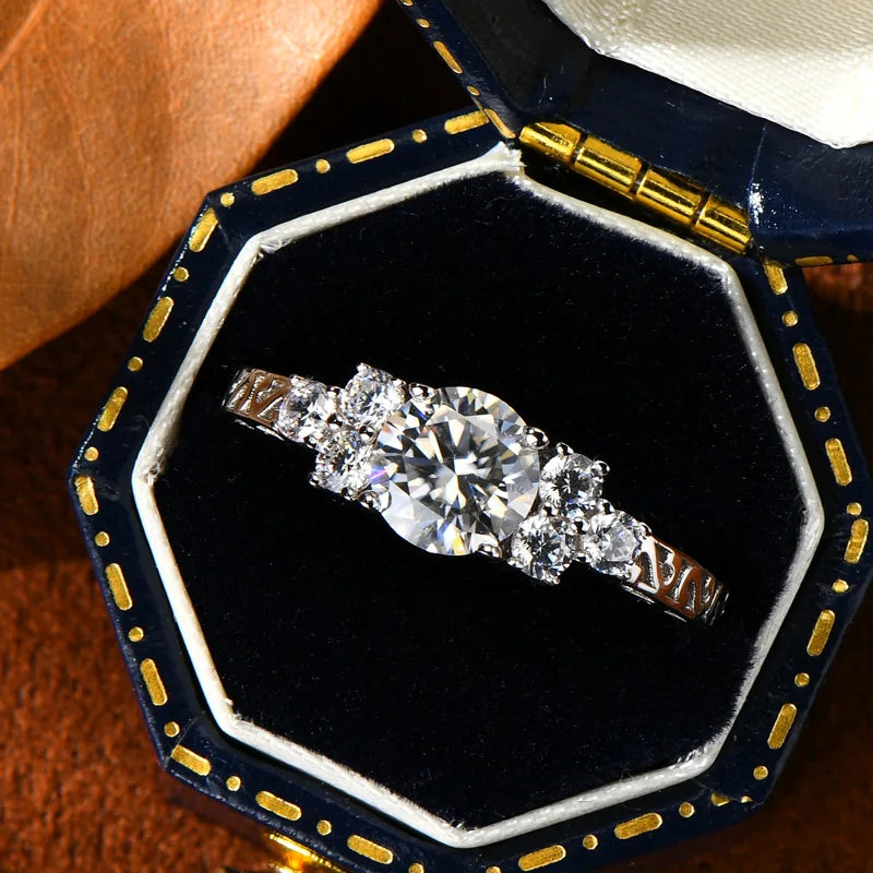 New Design Silver Wedding Promise 1ct Moissanite Stone Women 6.5mm 1.0 Carat 925 Sterling Silver Wedding Ring for Engagement