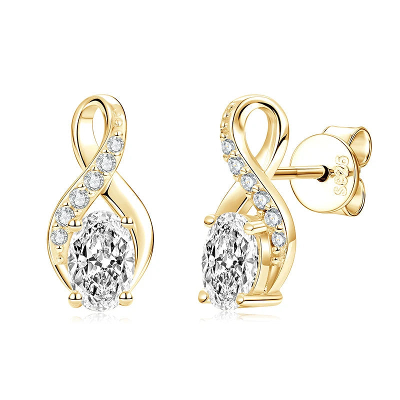 Women Classic Fine Jewelry 925 Silver Oval Cut 4x6mm 0.5ct Moissanite Infinity Stud Earring Gold Plated Jewelry for Women