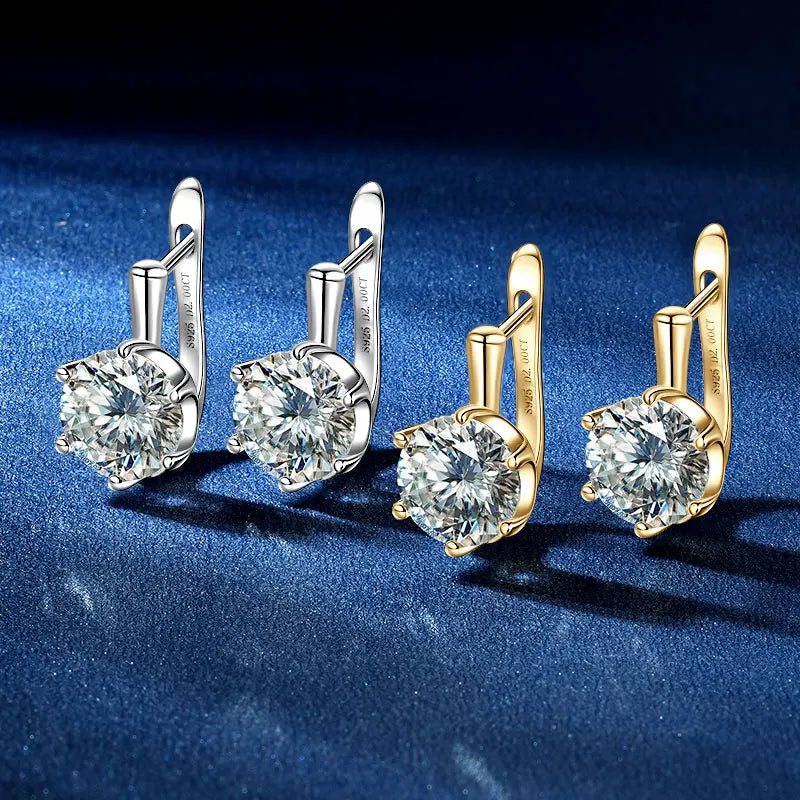Fine Jewelry Stud Earrings 8mm 2.0ct Moissanite 925 Sterling Silver Six Claw Solitaire U Huggies VVS1 Moissanite Hoop Earrings