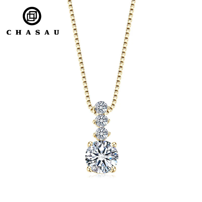 Geometric Wedding Unique Design 925 Silver Round VVS1 D Color 6.5mm 1.0ct 2.5mm Moissanite Pendant Necklace for Women