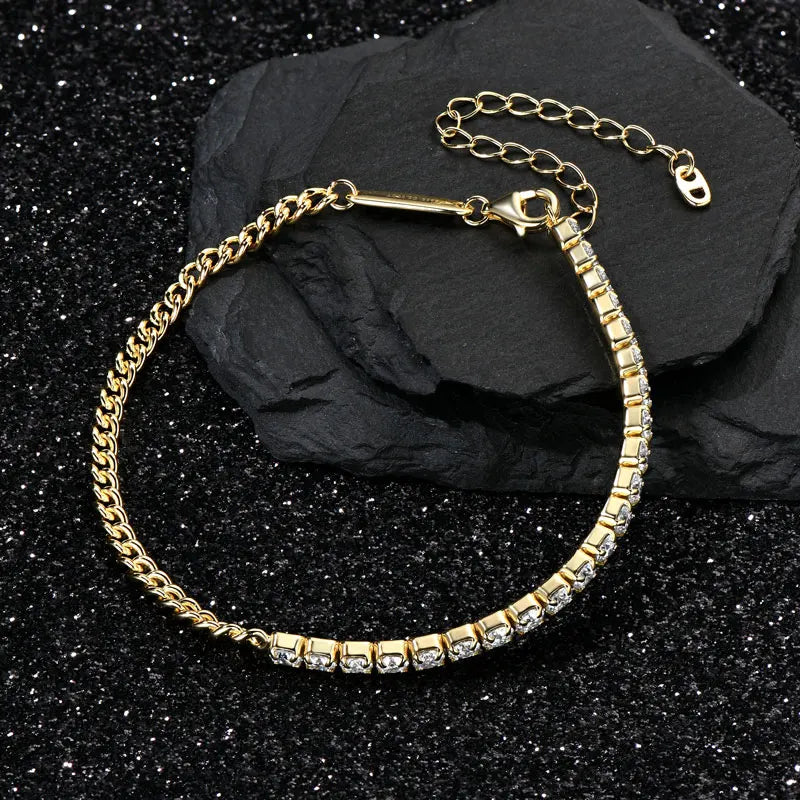 Pure Silver 925 Luxury Jewelry 3mm 2.20cttw Full D Moissanite Diamond Half Cuban Tennis Bracelets for Man Women