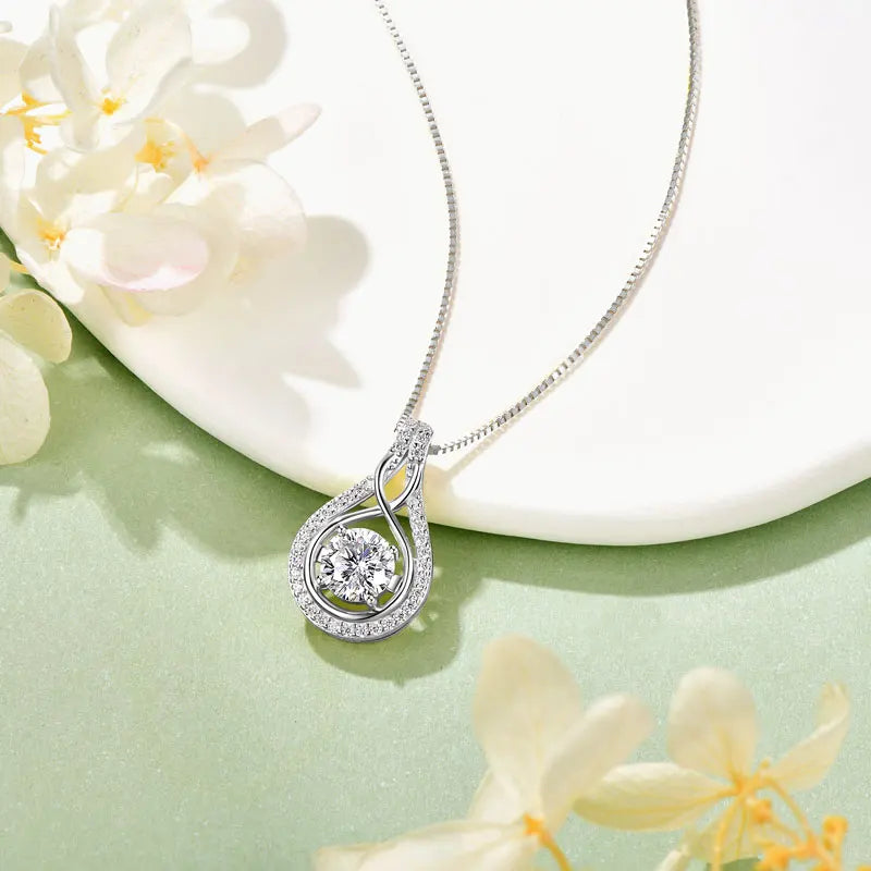 Classic Luxury Sterling Silver 925 6.5mm & 1.1mm Round Moissanite Wonderful Infinity Pendant Necklace for Women
