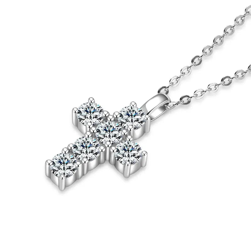 925 Silver Certified 3.5mm Moissanite Women Men Faithful Charm Religion Choker Christian Gifts Cross Pendant Necklace