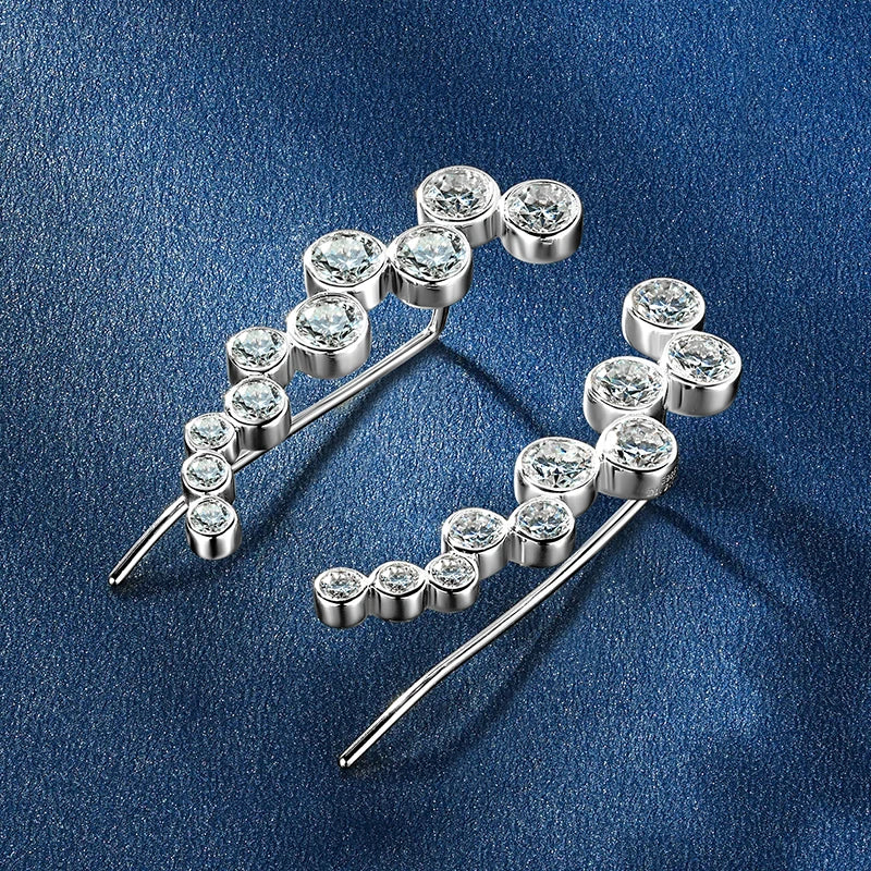 Fashionable Original Design 925 Sterling Silver Bezel Setting 3.5mm&2.5mm&2mm Moissanite Crawlers Climber Earrings for Women