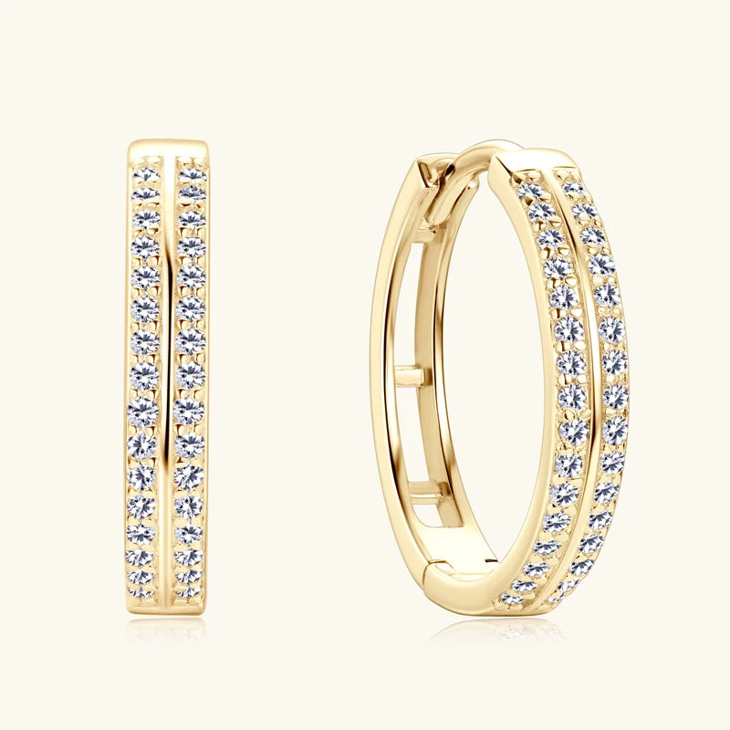 925 Sterling Silver Round Moissanite Piercing Engagement Jewelry Double Row Trend Hoop Earrings for Women