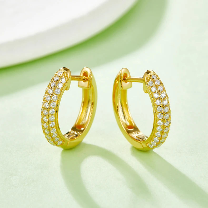 Classic Hot Sale 925 Sterling Silver 1.0MM 0.005CT Round Moissanite Three Row Hoop Earrings for Women Half Earrings