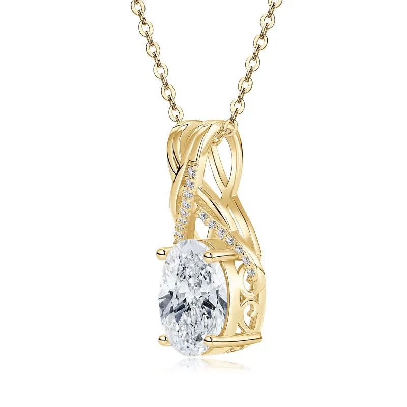 Original 925 Sterling Silver Women's Cross Pendant Necklace Oval Cut 8x10mm 3.0ct Moissanite Oval Cut Setting
