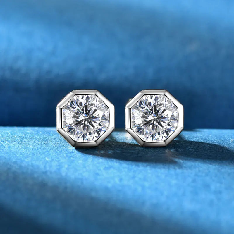 Hot Sale Classic Moissanite Personalized Geometric Stud Earrings 925 Silver Gold Plated Round Cut 6.5mm Earrings Men and Women
