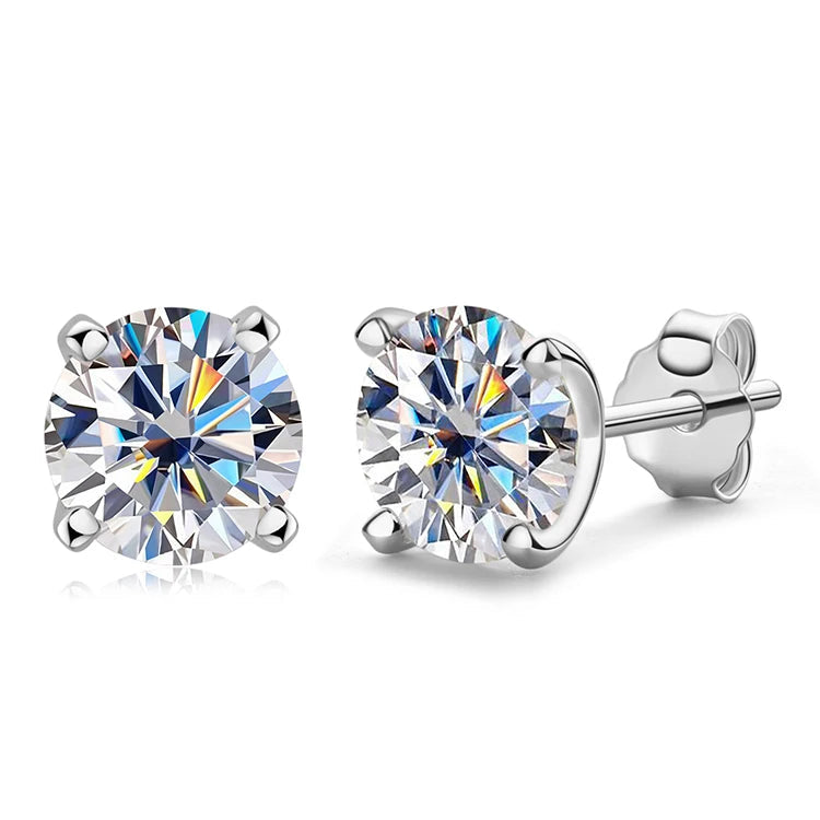 Simple Classic Lab Diamond Earrings 4 Claw 925 Sterling Silver Hypoallergenic 6.5mm 1 Carat Moissanite Stud Earrings