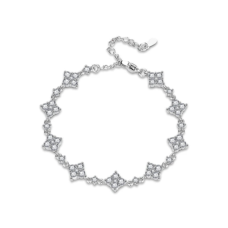 Hot Sale Classic Fashion Women Luxury Fine Jewelry Moissanite 925 Sterling Silver Clover Shape Adjustable Bracelet for Christmas