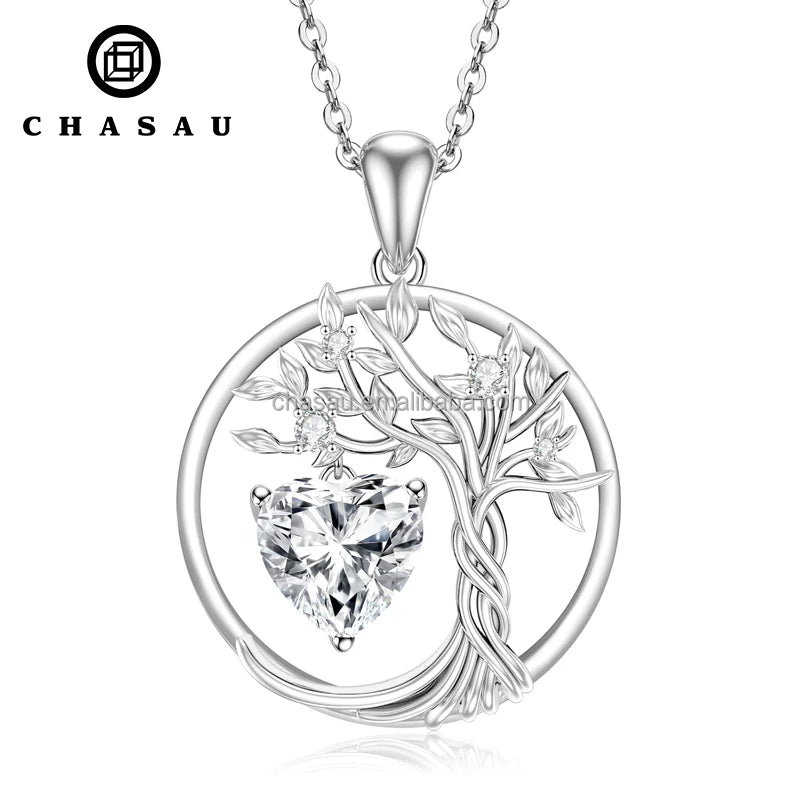 Women Men Birthday Party Gift 925 Silver Infinity Tree of Life Heart Pendant Necklace D Color Moissanite Necklace