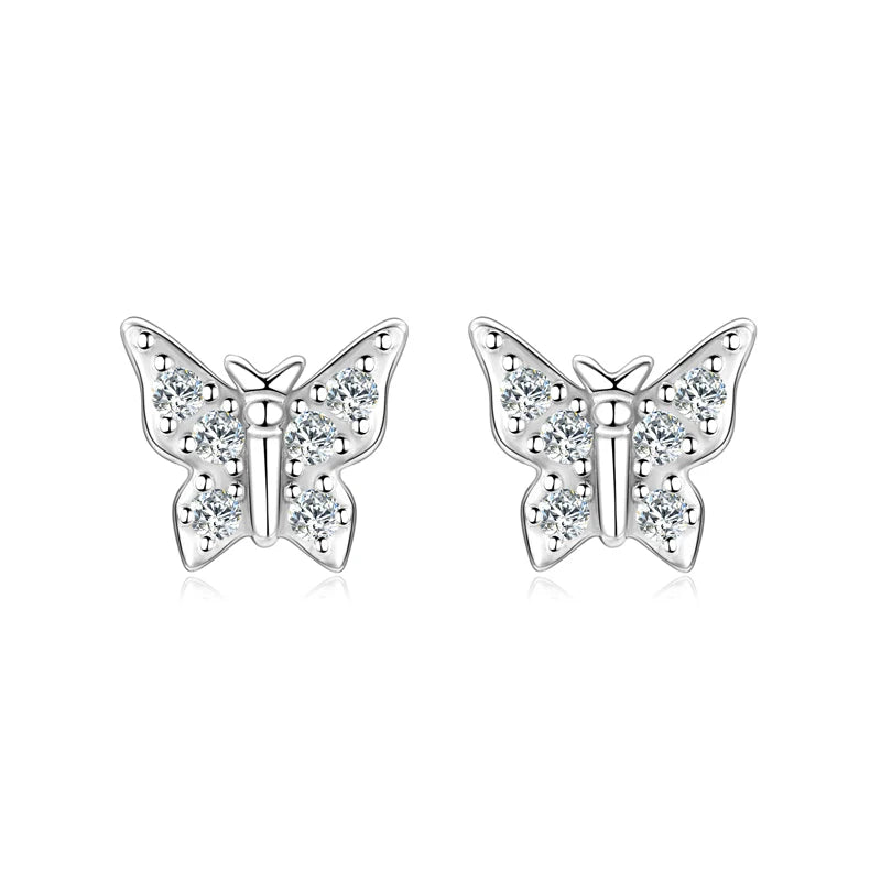New Arrival D Color Moissanite Original 925 Sterling Silver Earrings Cute Bling Butterfly Stud Earring for Women