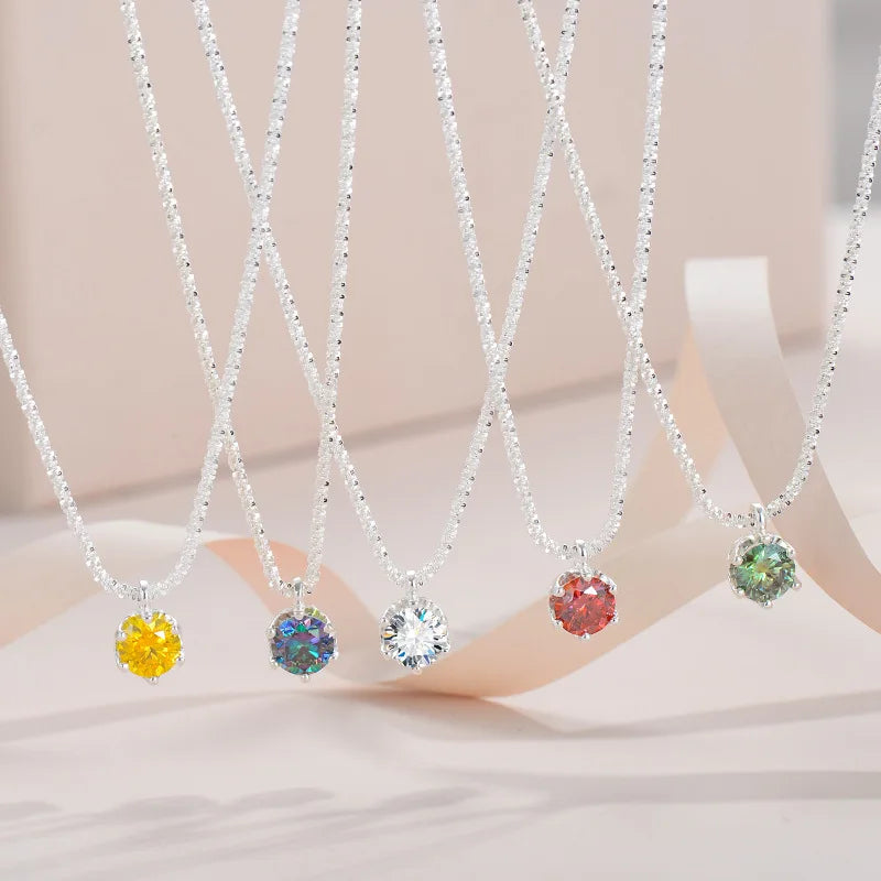 Multi Color Choice D Color with GRA Certification 6.5mm 1CT 925 Sterling Silver Round Cut Moissanite Colorful Necklace
