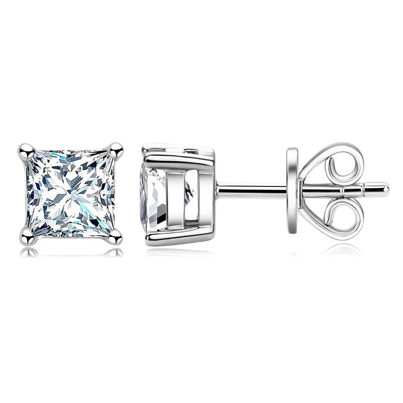 Passed Diamond Test 4.5mm 0.4ct Moissanite 925 Sterling Silver Square Tiny Stud Earrings for Girls Daily Wear Jewelry