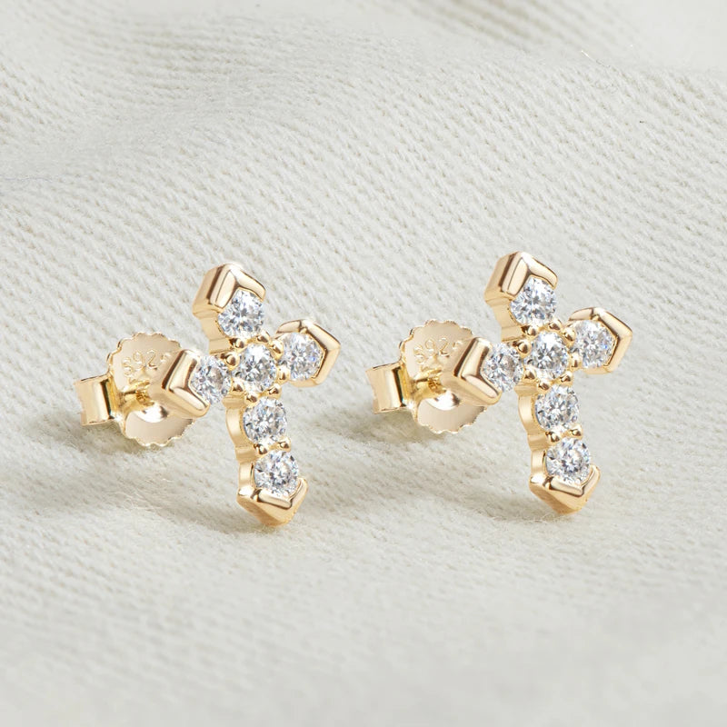 Chasau GRA Certified Delicate Hypoallergenic Daily 925 Silver VVS 2.3mm Design Moissanite Cross Studs Earrings for Men Women