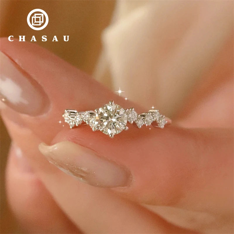 Classic 925 Silver 6.5mm 1CT Moissanite Women Six Claw Wedding Engagement Ring for Women with Certificate