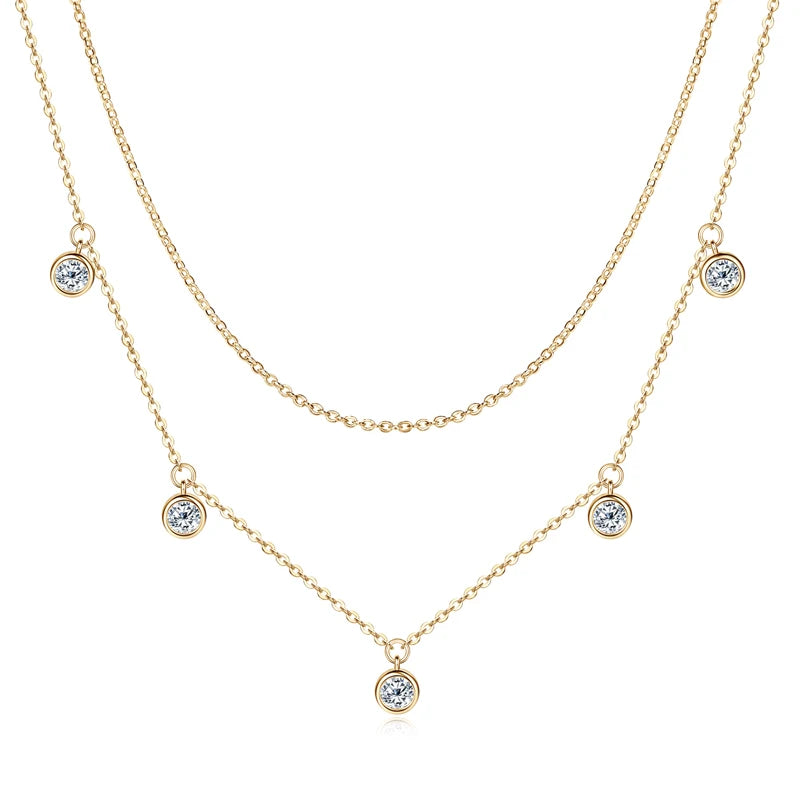 Original 925 Silver Fine Jewelry 4mm 1.5cttw Round VVS1 Moissanite Diamond Layered Necklace Double Silver Chain for Women