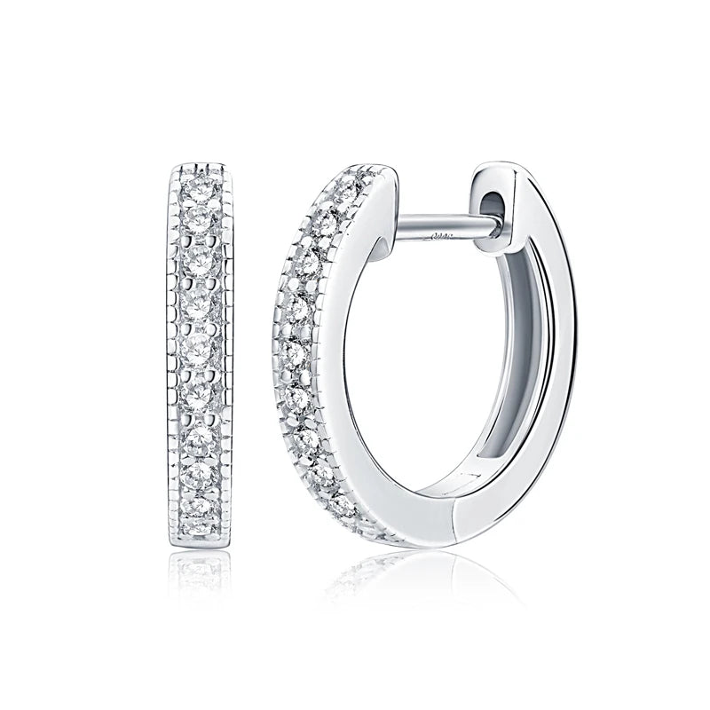Fashion Luxury 925 Silver Round Cut 1.3mm 0.01CT Moissanite Single Row Hoop Huggie Earrings for Women