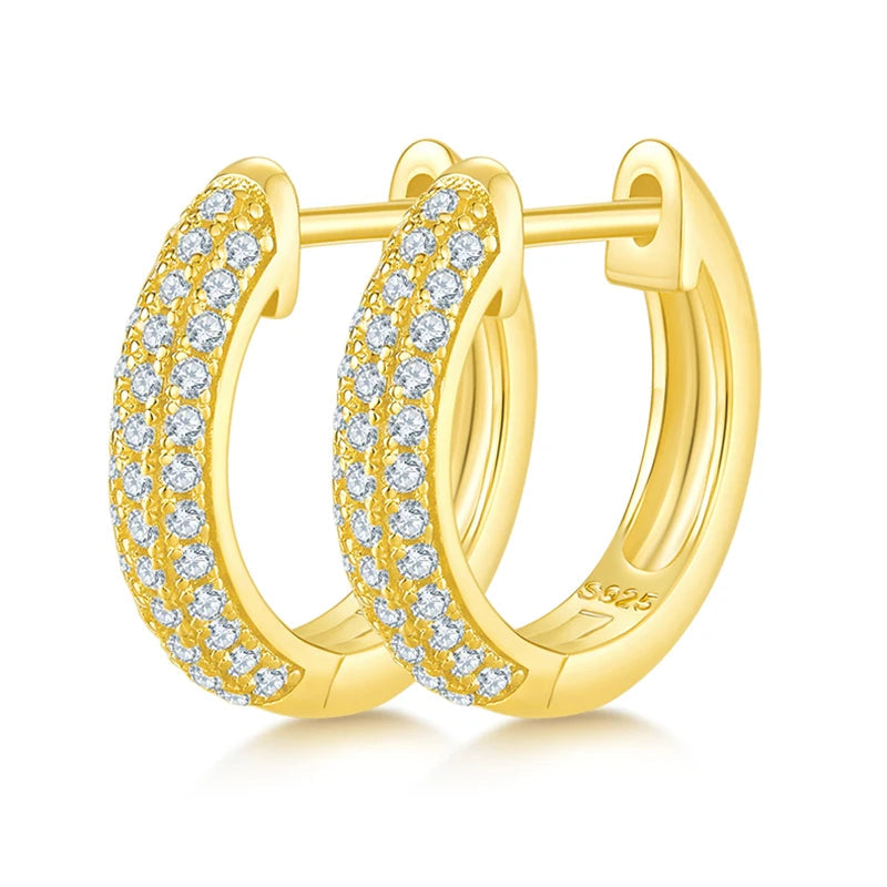 Classic Hot Sale 925 Sterling Silver 1.0MM 0.005CT Round Moissanite Three Row Hoop Earrings for Women Half Earrings