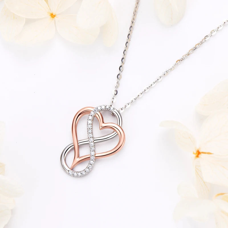 100% 925 Sterling Silver Certificated 1mm Moissanite Authentic Sterling Silver Heart Infinity Necklace