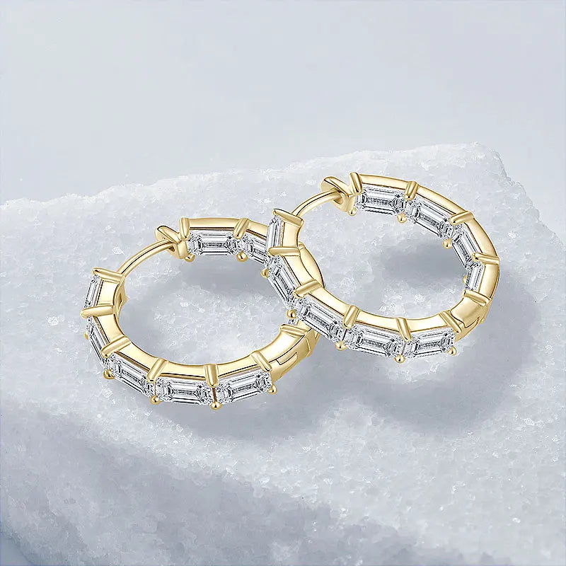 Personalization 925 Sterling Silver 3x5mm 0.5ct White Moissanite Statement Single Row Inside Out Hoop Earrings for Woman Man