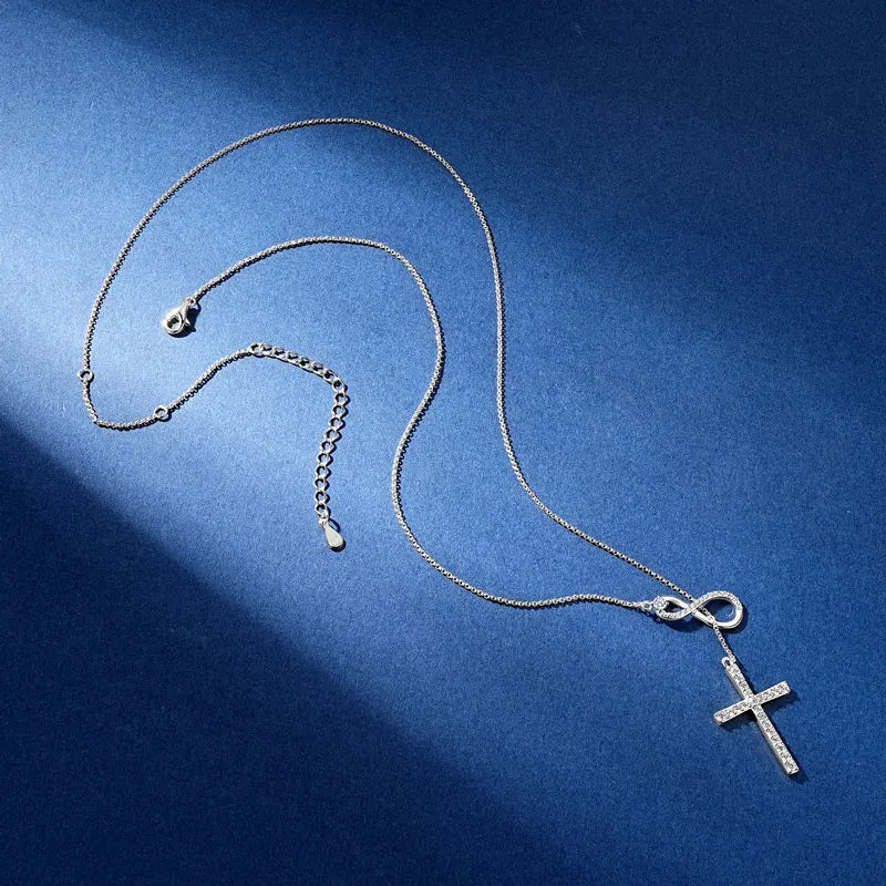 925 Silver Round Cut 2.5mm&1.8mm&1.7mm&1.5mm&1mm Moissanite Y Lariat Infinity Necklace Faith Hope Love Cross Pendant Necklace