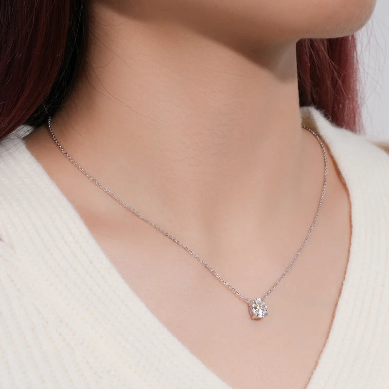 Real 925 Silver Chain Jewelry Gift for Wedding Birthday Party Valentine Oval Cut 2.0CT Moissanite Pendant Women's Necklace