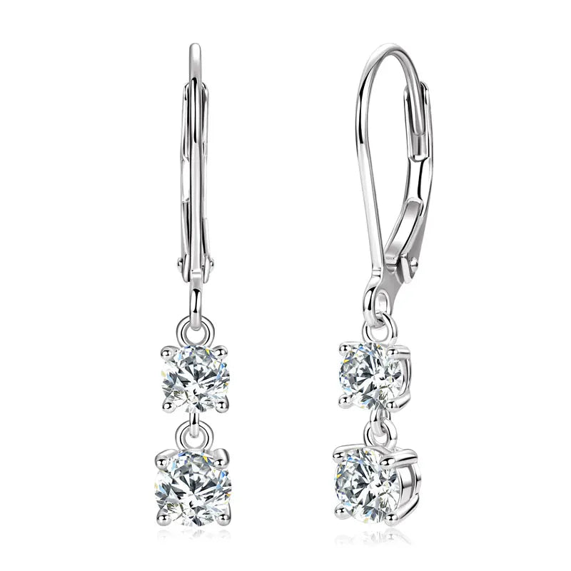 Fashion Sterling Silver 4.5mm 0.40ct 4mm 0.30ct Round Moissanite Leverback Earrings Women's Stud-Style Dangle Drop Earrings