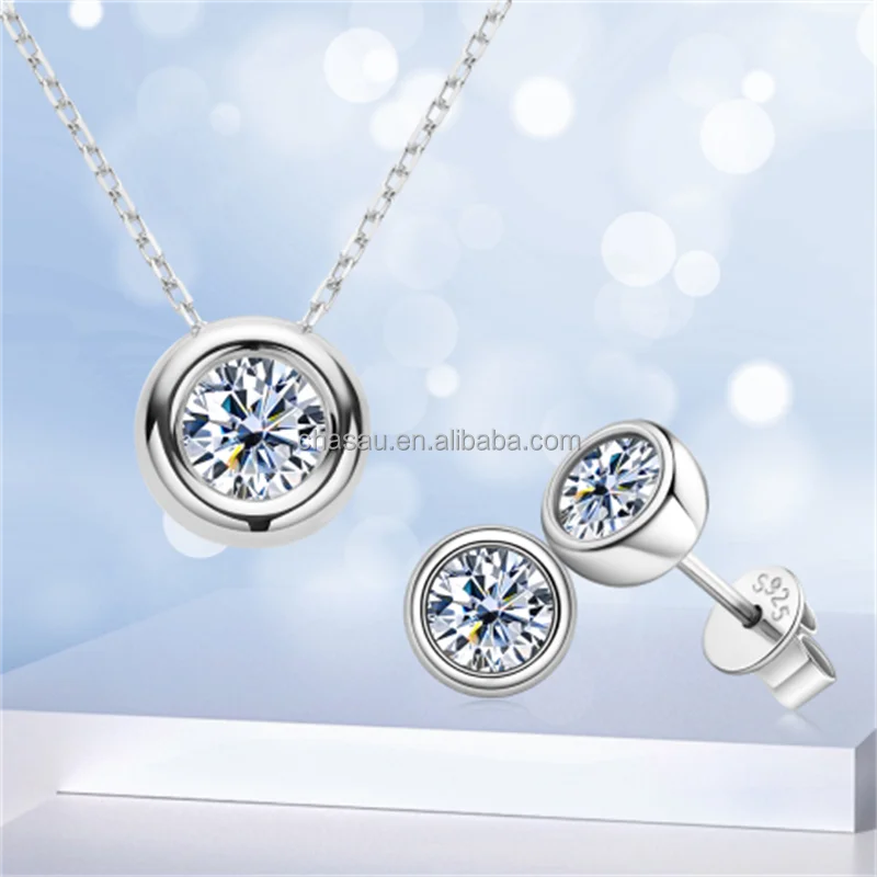 Chasau 925 Sterling Silver 1.0CT Cross Princess Cut Black Moissanite Earrings Pendant Necklace Set for Women and Girls