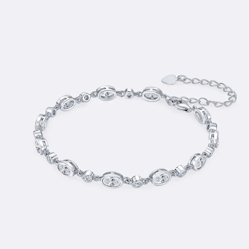 Latest Design Elegant Personalized 925 Silver Round 2mm&3x5mm Oval Cut Moissanite Fashion Tennis Pave Bracelet for Women
