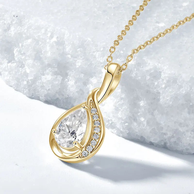 Custom 14K Gold Plated 925 Silver Pear Shape 6x9mm 1.5ct Moissanite Drop Pendant Necklace Jewelry Gifts for Women Mothers Gifts