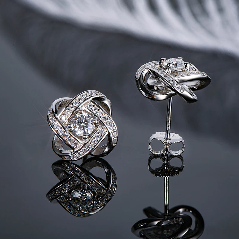 Wholesale Fashionable Factory 4mm 0.3ct Moissanite 925 Sterling Silver Women's Spiral Twist Stud Earrings