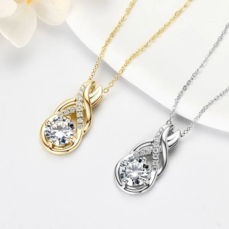 Luxury Classic Engagement 925 Sterling Silver 8mm&1.5mm&1.4mm&1.3mm Round Cut 2CT Moissanite Diamond Infinity Pendant Necklace
