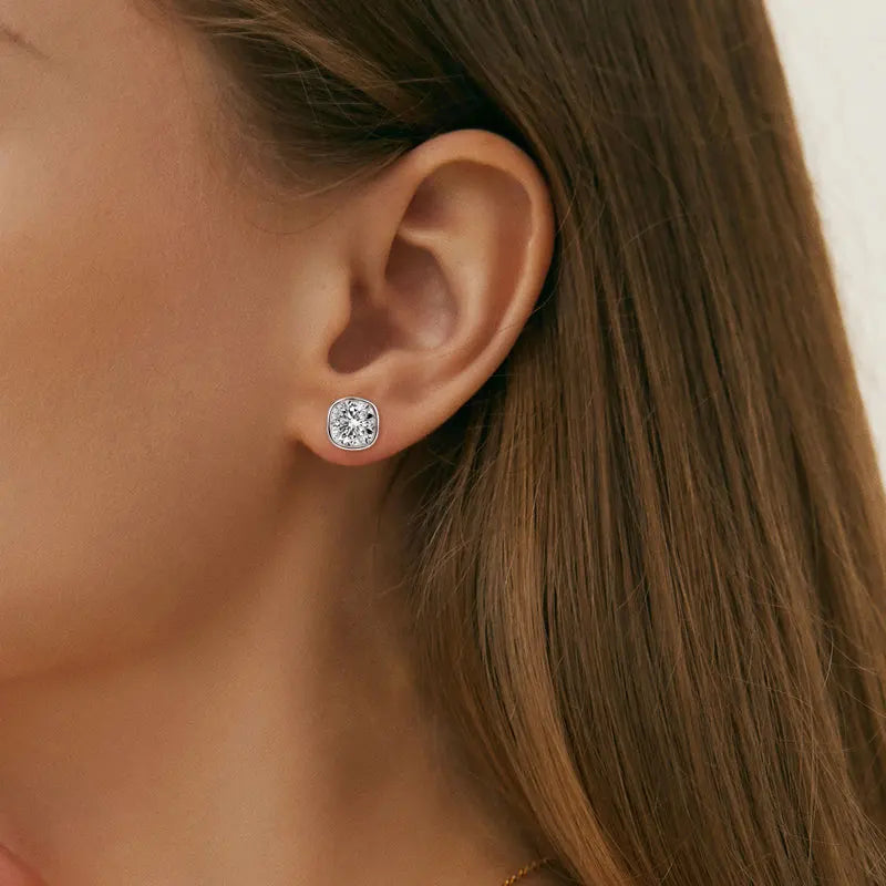 Classic Simple Square Shape 6x6mm 1.0ct Moissanite 925 Sterling Silver Studs Earring for Women Men with GRA
