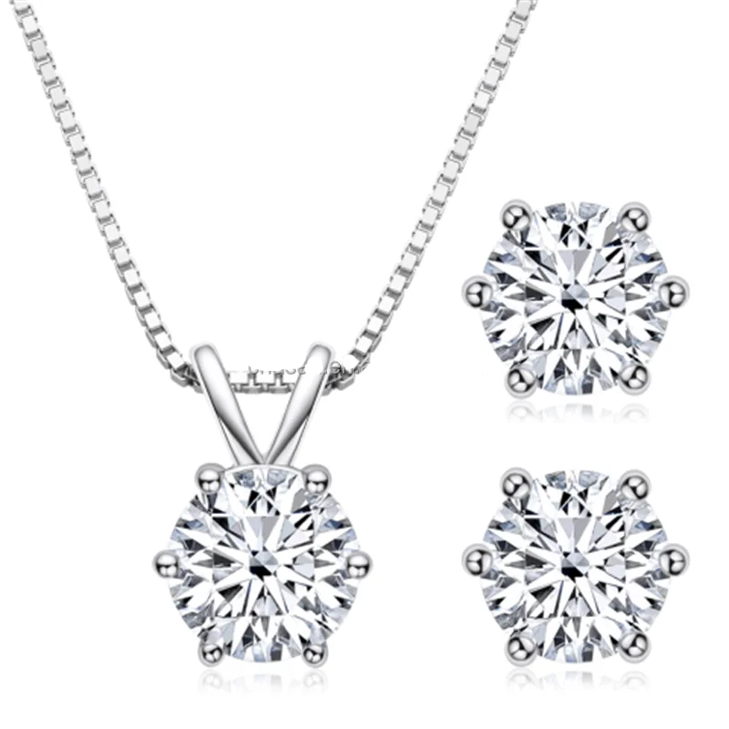 Chasau Wedding 925 Sterling Silver 6.5mm Round Oval Cut 1.0ct VVS Moissanite Earrings & Pendant Necklace Jewelry Set for Women