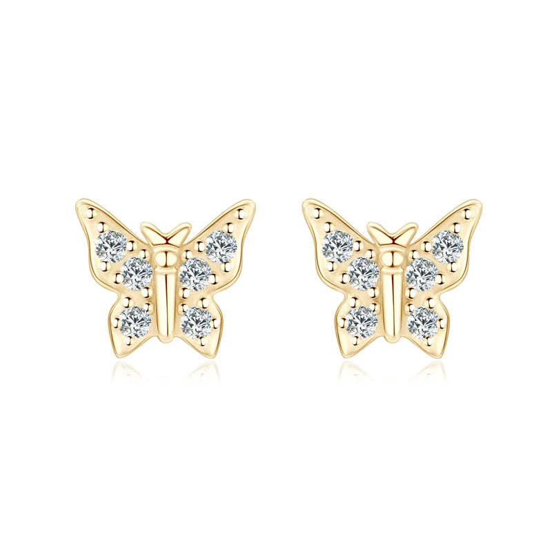 New Arrival D Color Moissanite Original 925 Sterling Silver Earrings Cute Bling Butterfly Stud Earring for Women