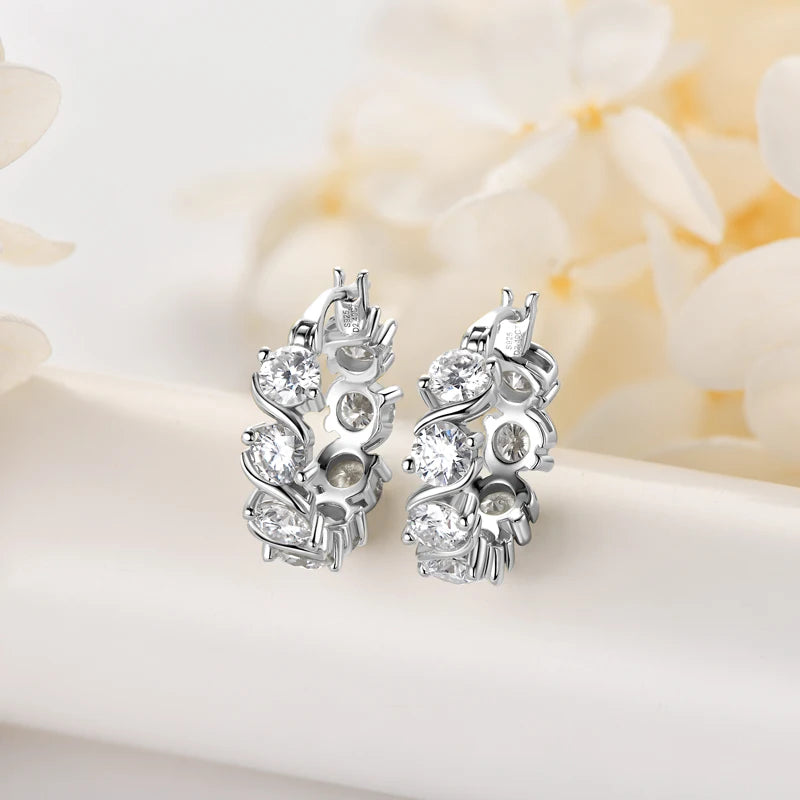 4mm 4.8carat All D Moissanite Diamond Hoop Earrings for Women Engagement Wedding Original 925 Sterling Silver Jewelry