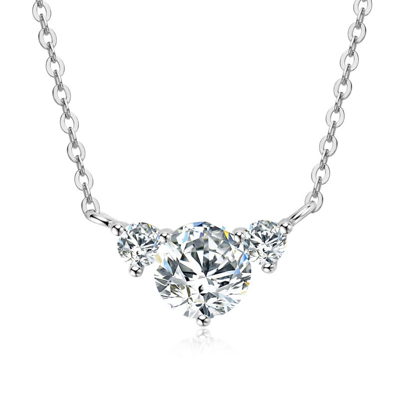 New Arrival GRA Certification 925 Sterling Silver Round Cut 1ct 0.1ct Moissanite 3-stone Pendant Necklace for Women