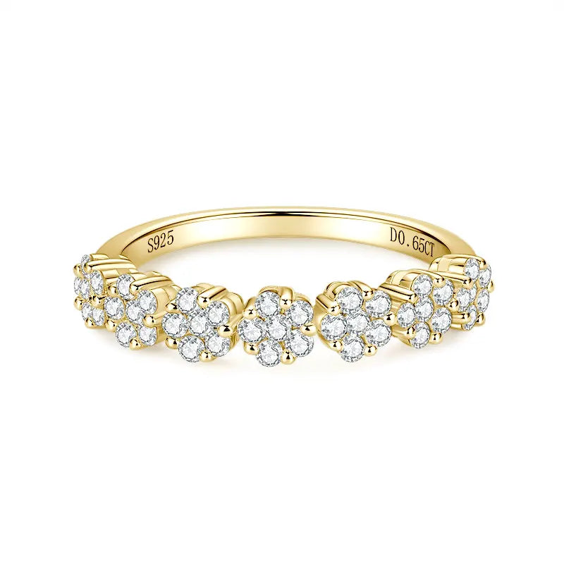 925 Silver 0.65CT 1.6mm & 1.5mm Round Moissanite Flower Half Eternity Band Lady Seven Little Flowers Exquisite Half-body Ring