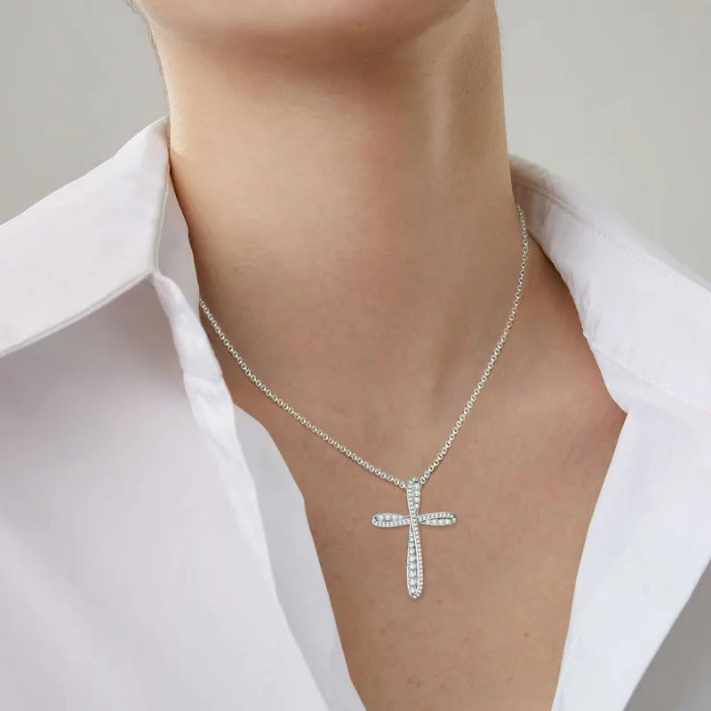 2.2mm&2mm&1.8mm&1.5mm&1.2mm1.1mm&1mm&0.9mm Moissanite Cross Pendant Necklace Silver 925 for Christian Women Men