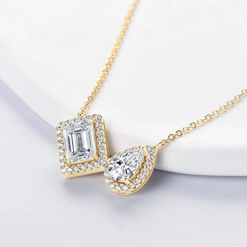 2.0 Carat Emerald & Pear Cut 8x6mm 1.0 Carat D Color Moissanite Pendant Necklace Luxury 925 Silver Jewelry