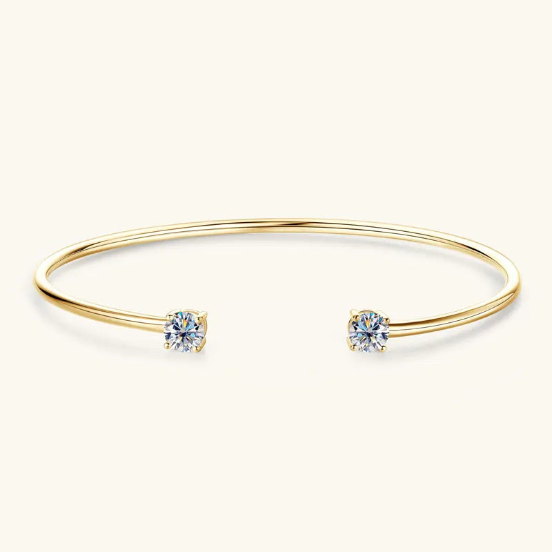 Classic Simple 925 Sterling Silver Round Cut 5mm 0.50ct Moissanite Cuff Open Bangle Ladies Fashion Bracelet with Certificate